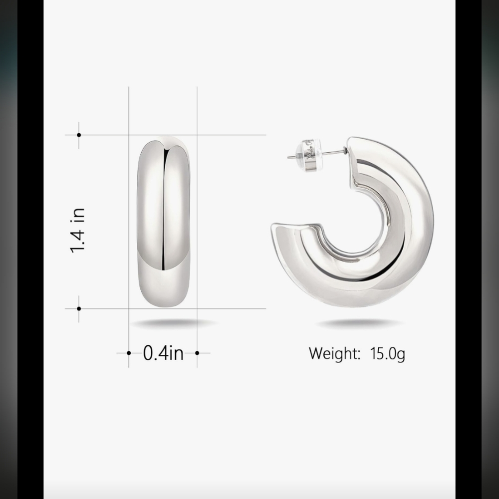 Milan Stainless Steel Chunky Sleek Hoop Earrings Gold-Plated Silver Post - Picture 4 of 10